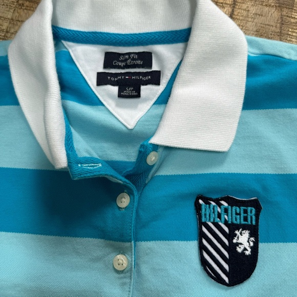 Tommy Hilfiger Blue Striped Polo Shirt with Intarsia Crest Logo - Picture 3 of 10